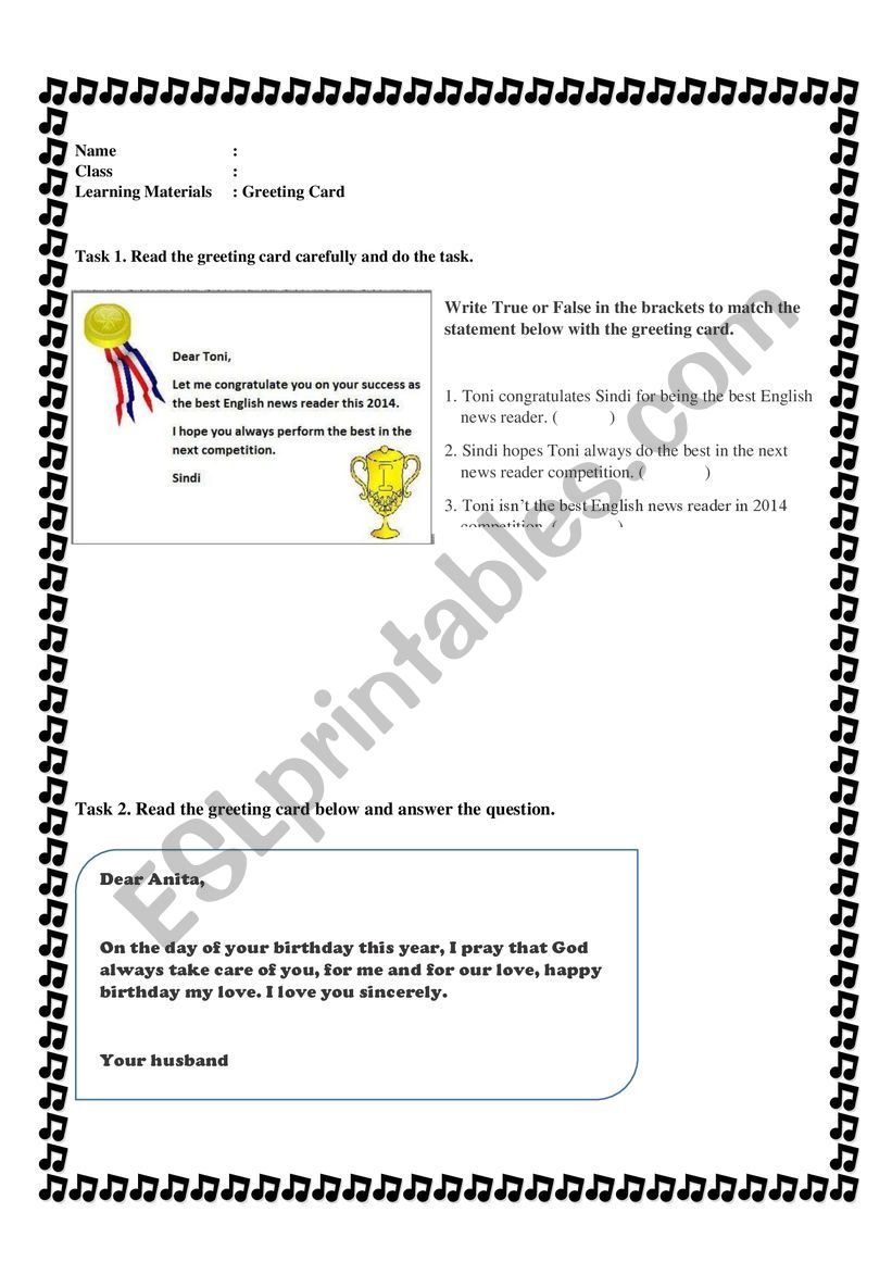 Greeting Cards worksheet