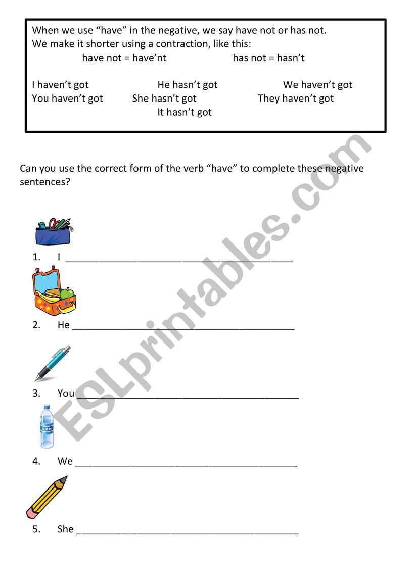 Have Negative worksheet