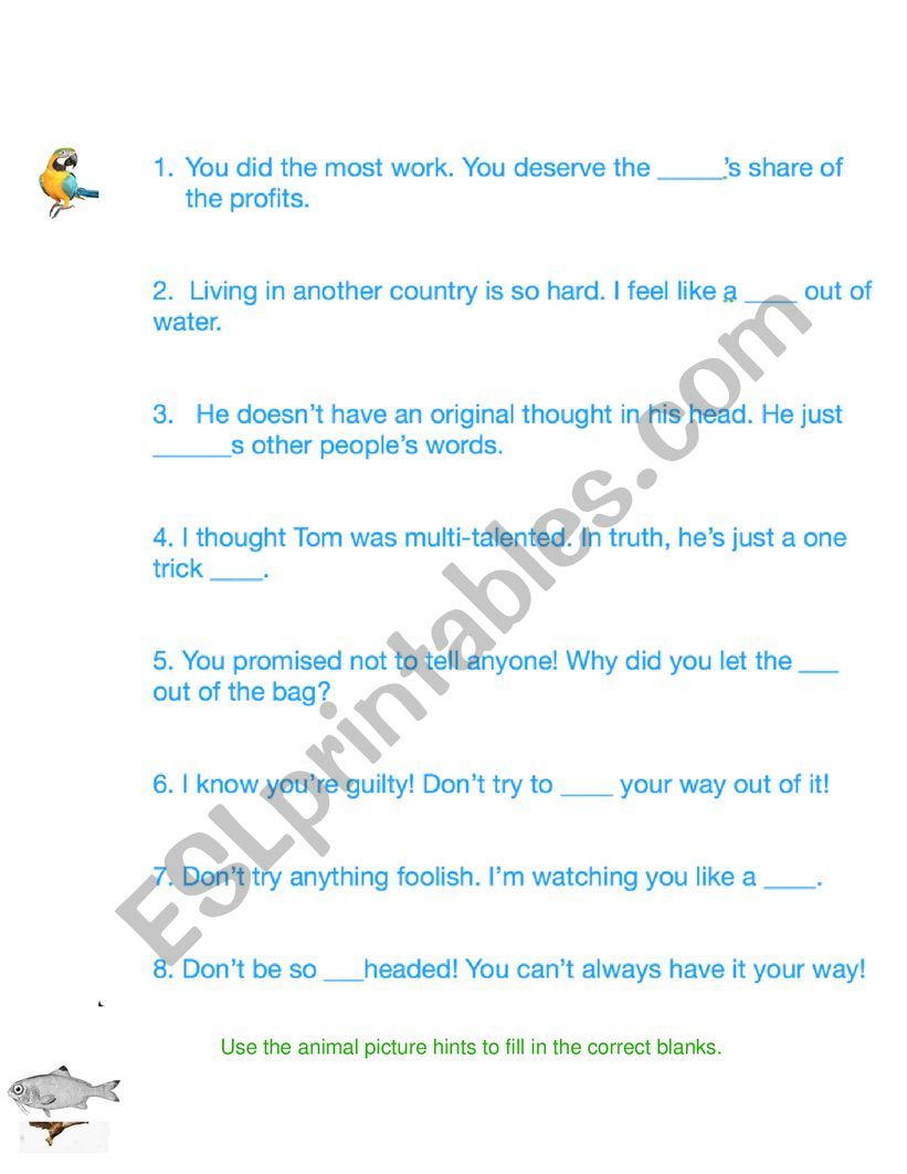 Animal Idioms Worksheet 1 worksheet