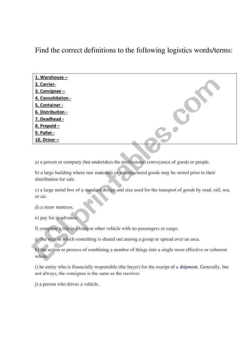 Logistic Definitions Matching 