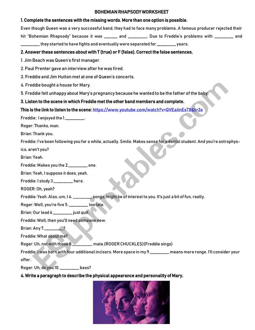 MOVIE WORKSHEET:  BOHEMIAN RHAPSODY