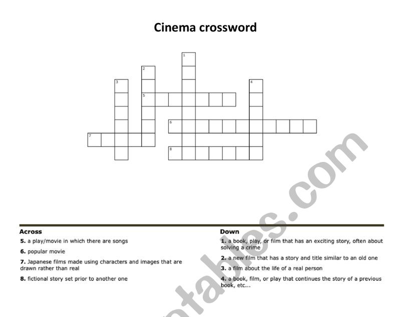 CINEMA CROSSWORD worksheet