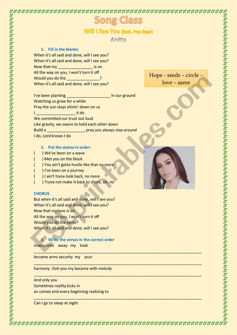 Song class Will I see you Anitta