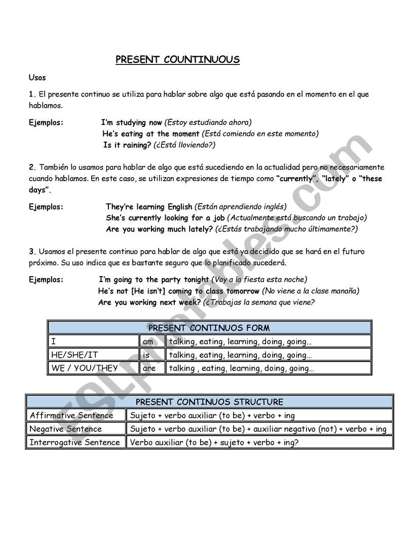 Present Continuous worksheet