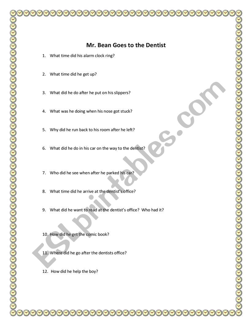Mr. Bean Goes to the Dentist worksheet