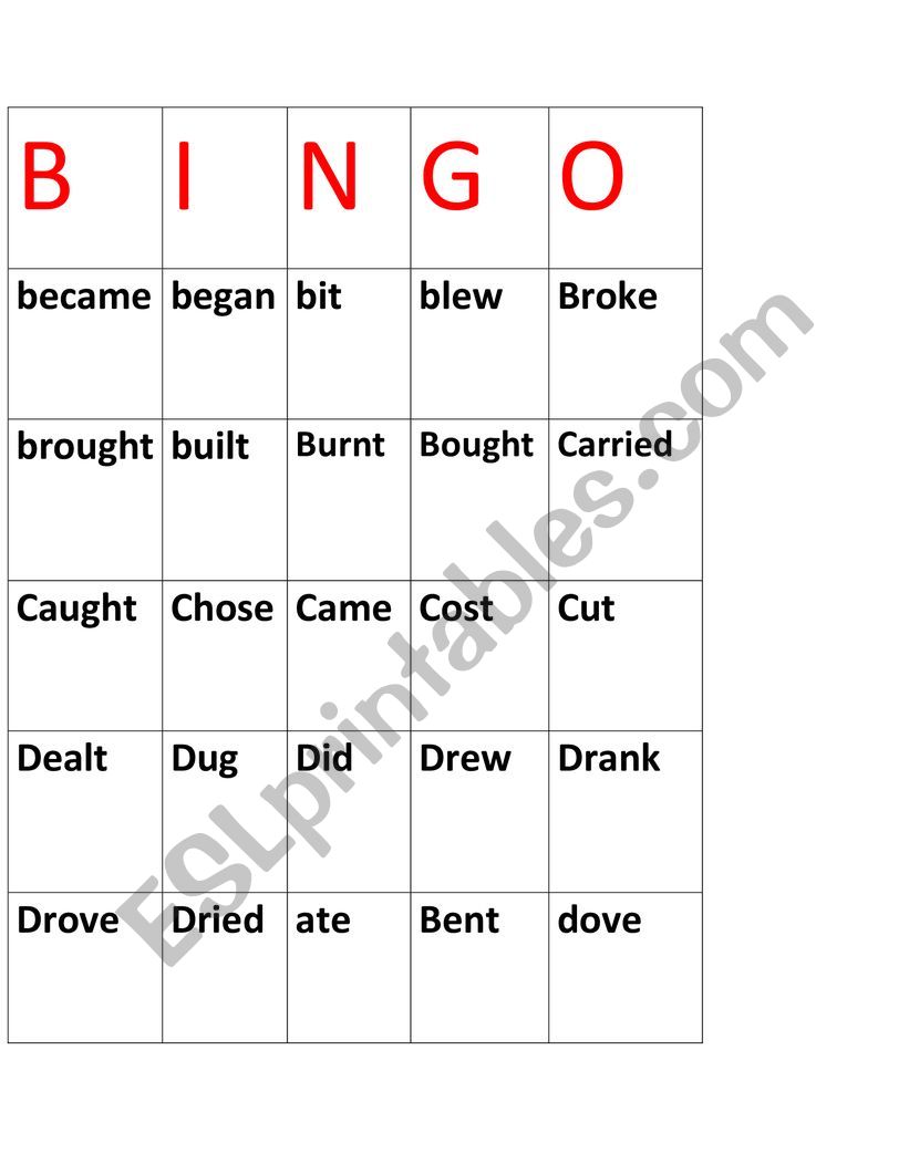 bingo  worksheet