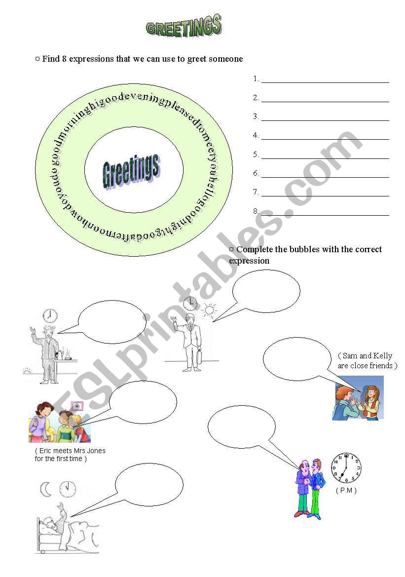 greetings worksheet