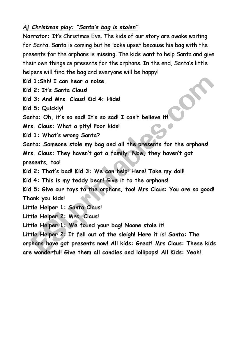 Christmas play worksheet