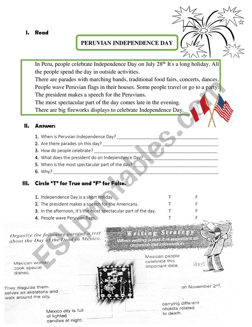 Peruvian Independence Day worksheet