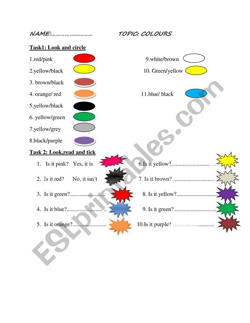 colors worksheet