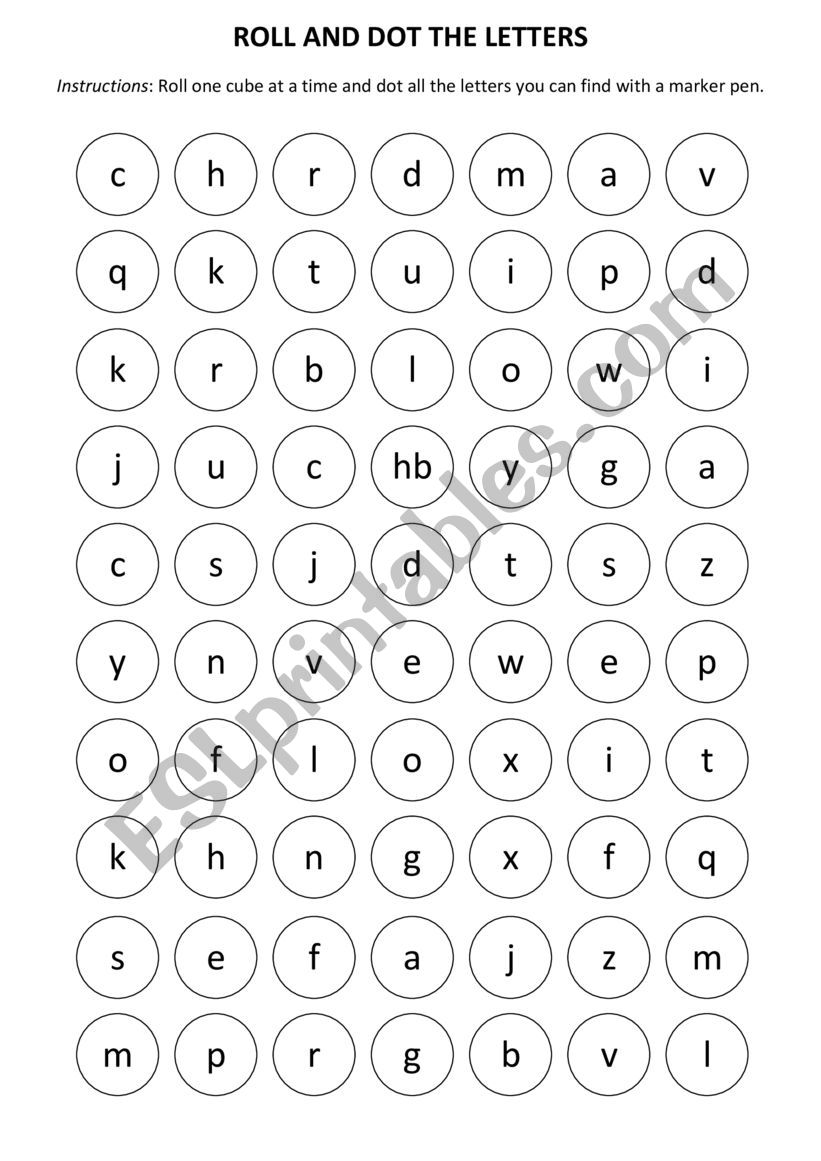 Roll and dot the letters worksheet