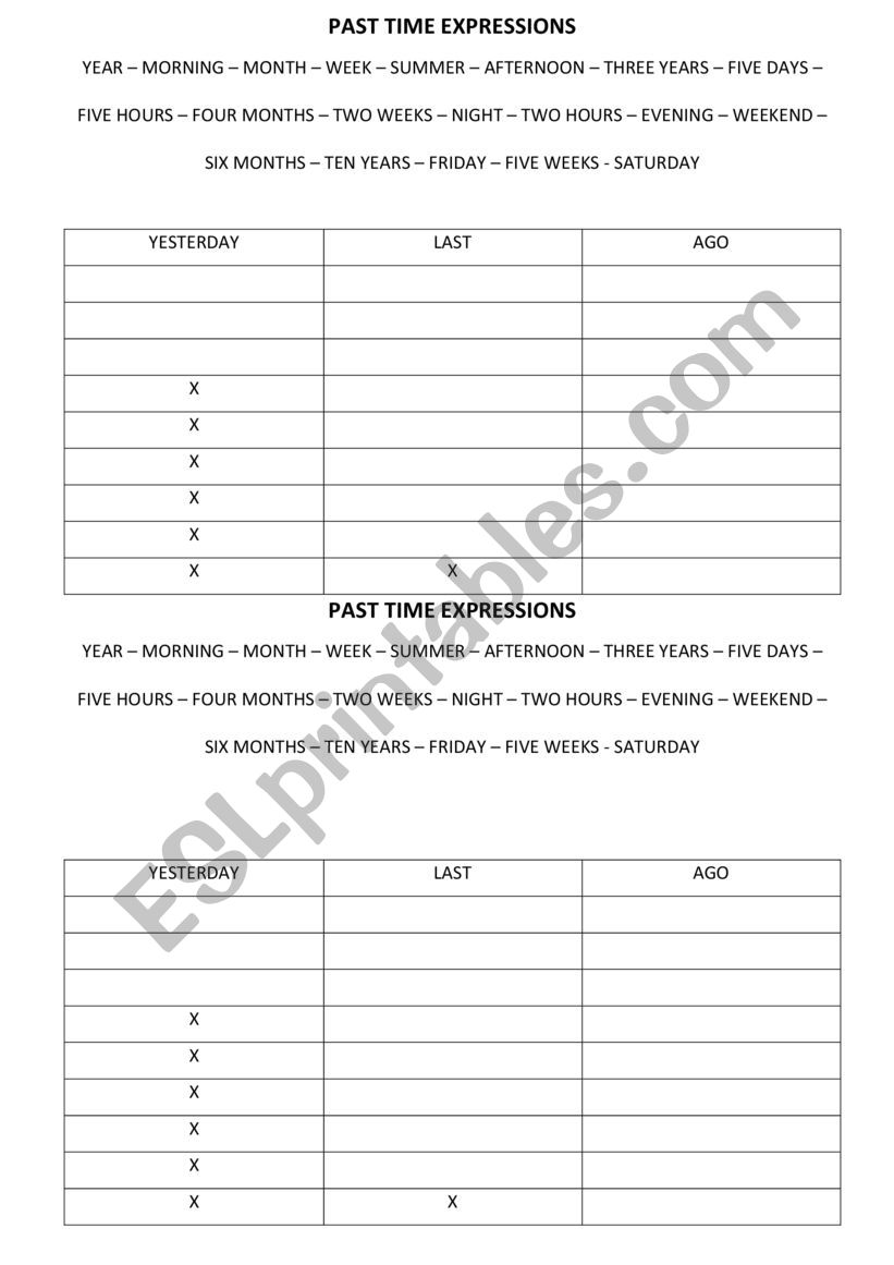 past simple expressions  worksheet
