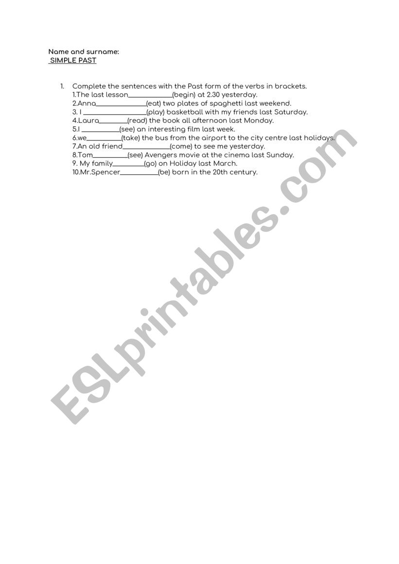 SIMPLE PAST worksheet