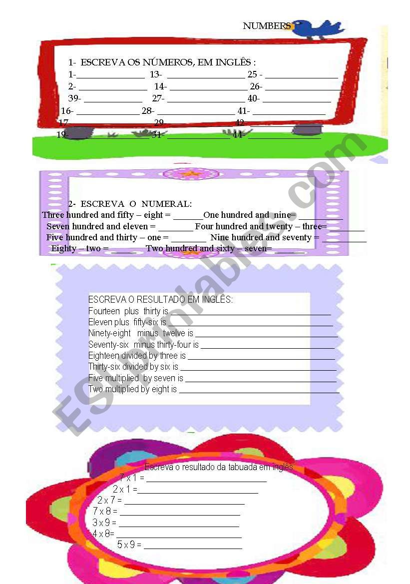 Numbers worksheet