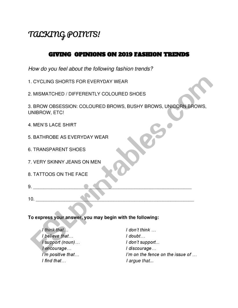 Talking about Fashion Trends  worksheet