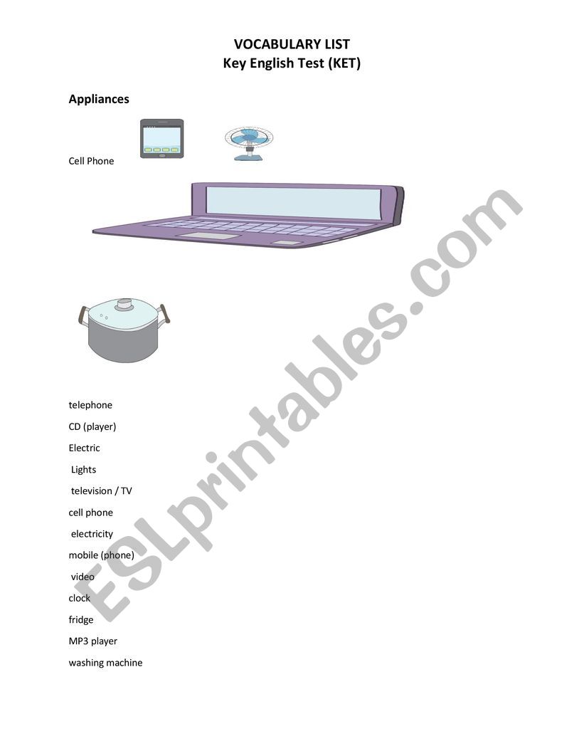 KET Exam Appliances worksheet