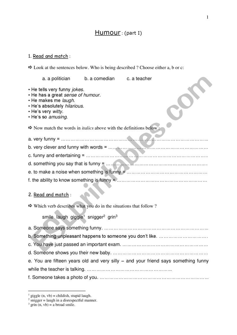 Humour part I worksheet