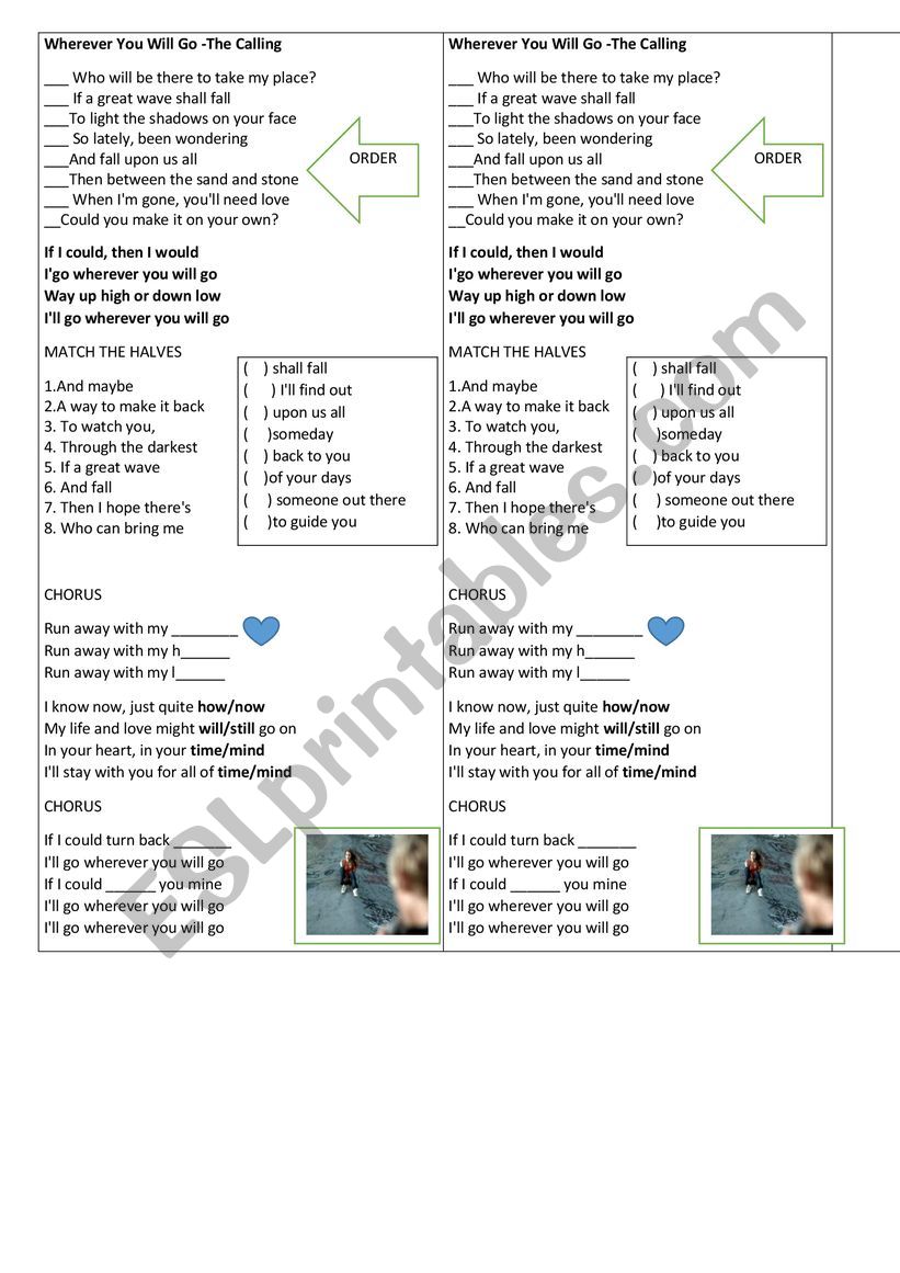 wherever you will go worksheet