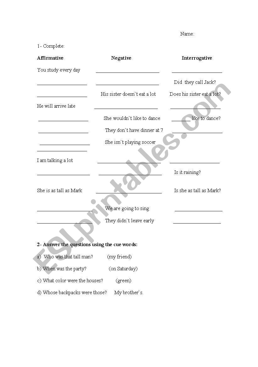 test : present, past, future and Wh questions