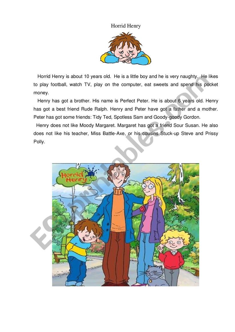 About Horrid Henry worksheet