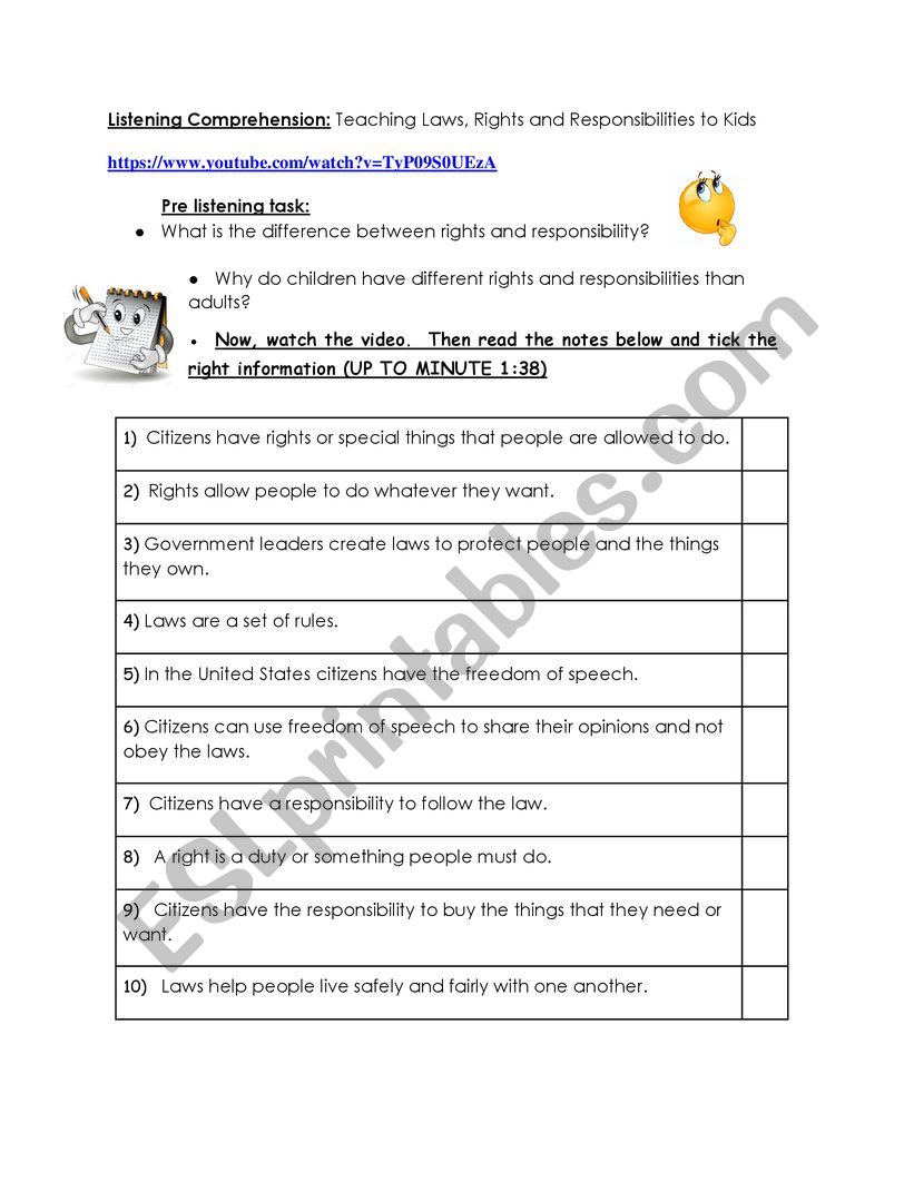 Listening Note Ticking worksheet