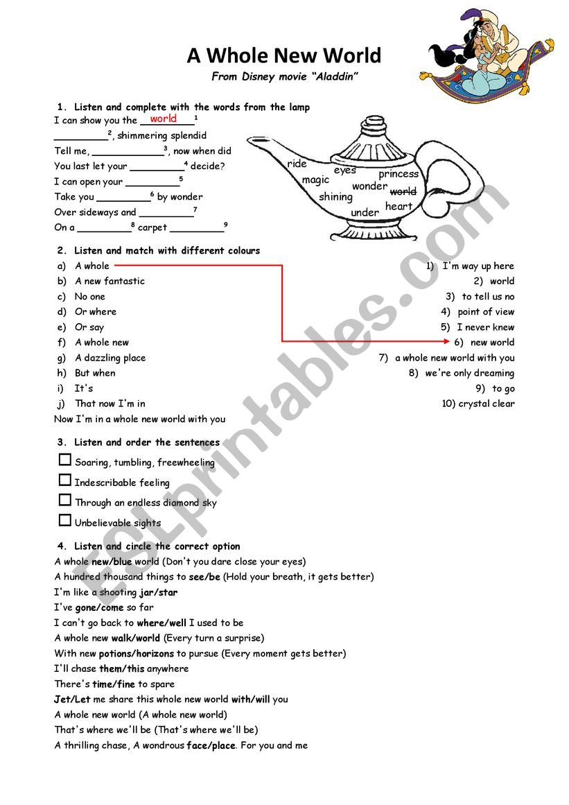 Song: A Whole New World worksheet