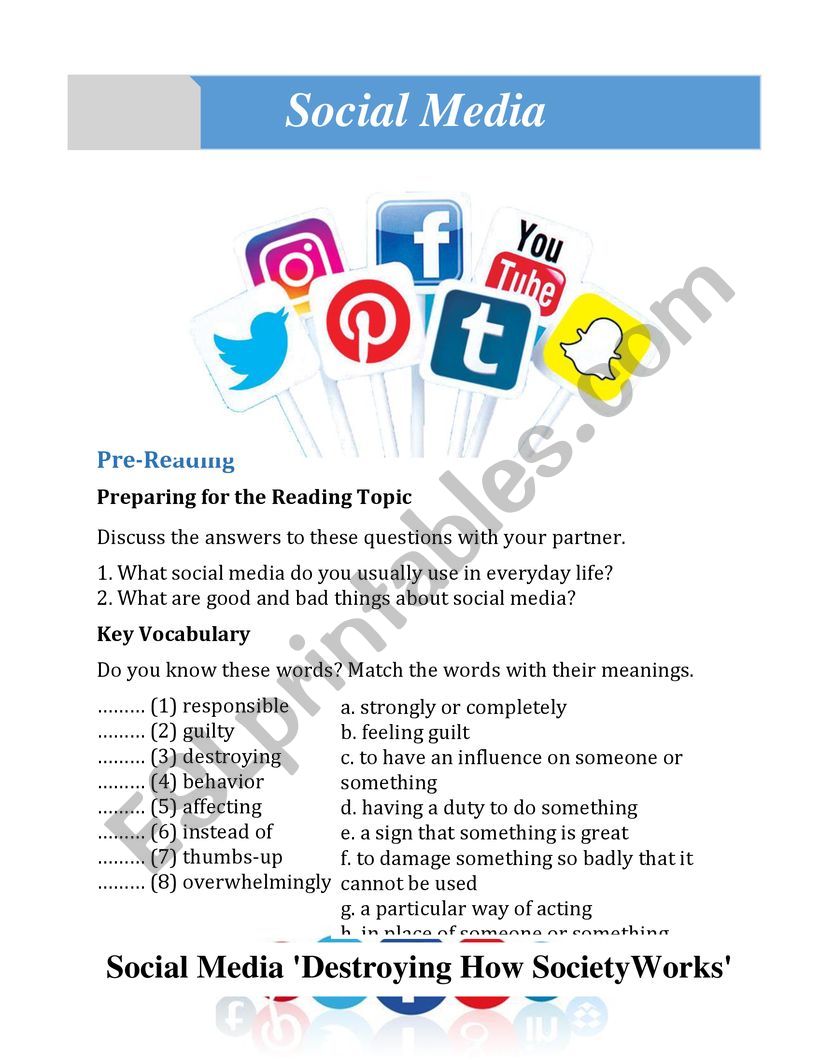 Social Media worksheet