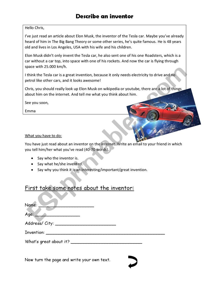 Describe an inventor worksheet