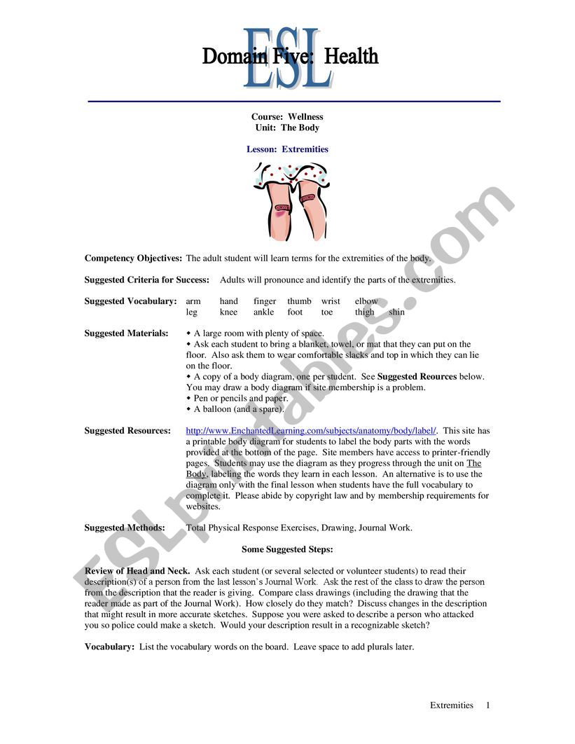 extremities worksheet
