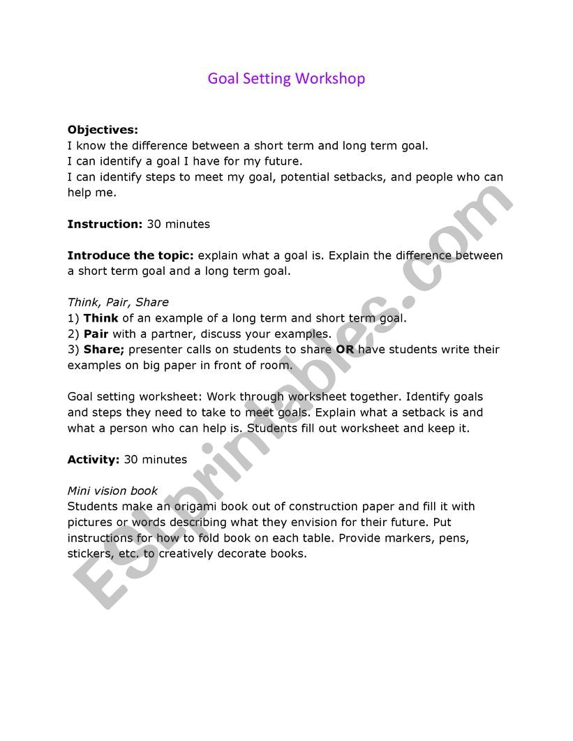 Goal Setting Lesson Plan for English Language Learners