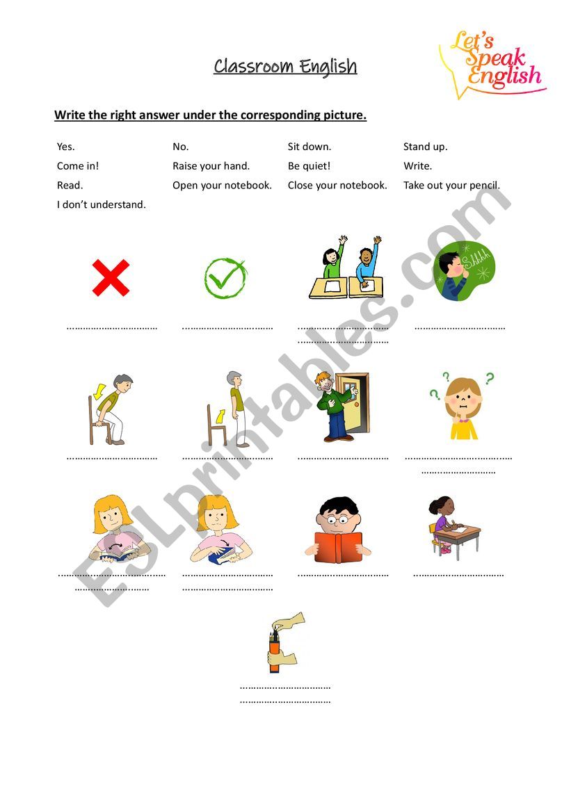 Classroom English Worksheet worksheet