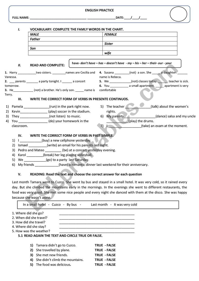 ENGLISH PRACTICE worksheet