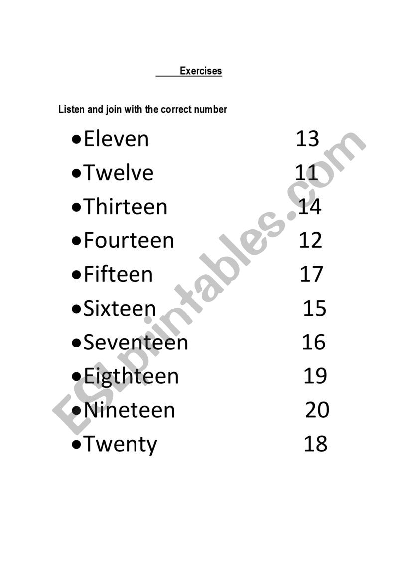 NUMBERS 11- 20  worksheet