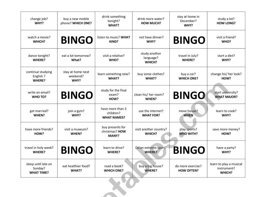 Going to (Bingo) worksheet