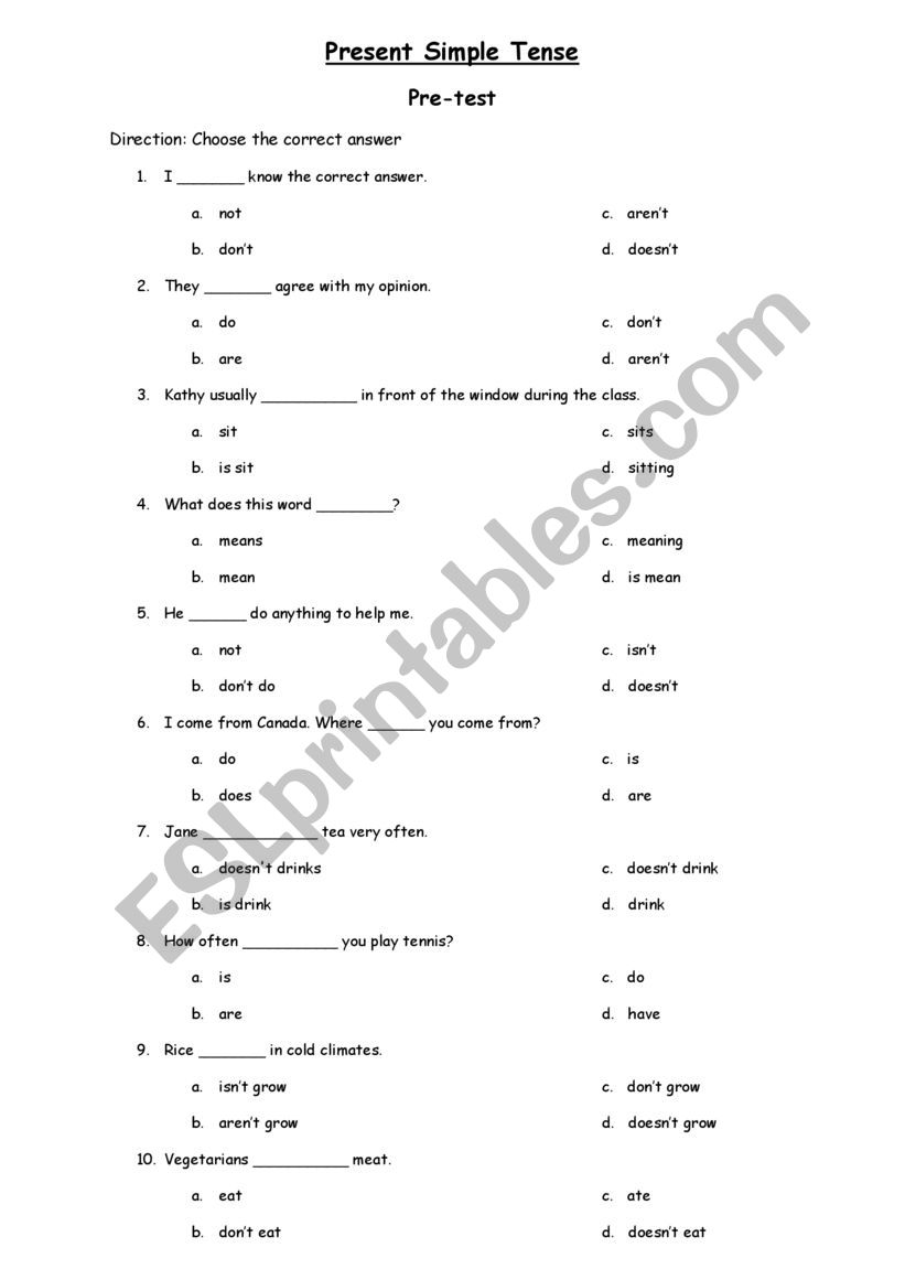 tense worksheet