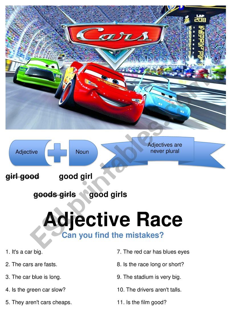 Adjective race  worksheet