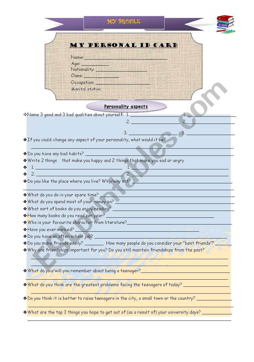 My profile 3  worksheet