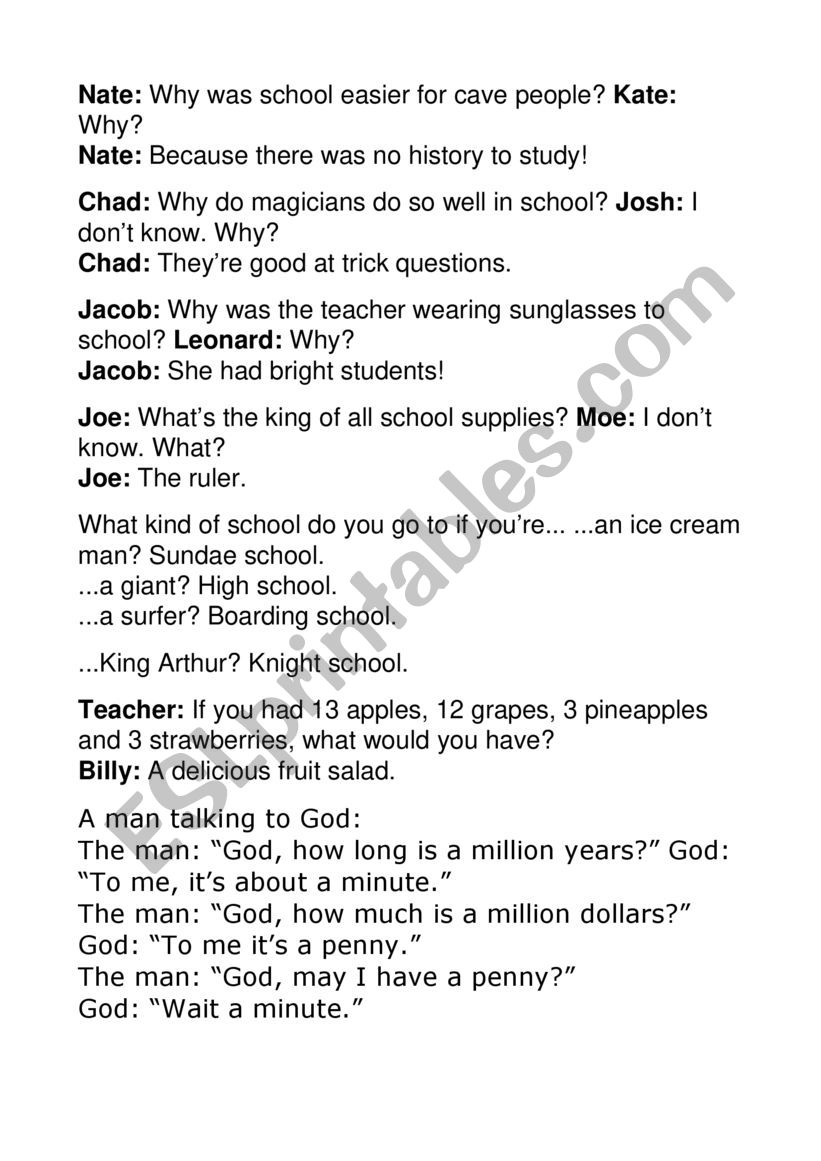 Jokes and Riddles worksheet