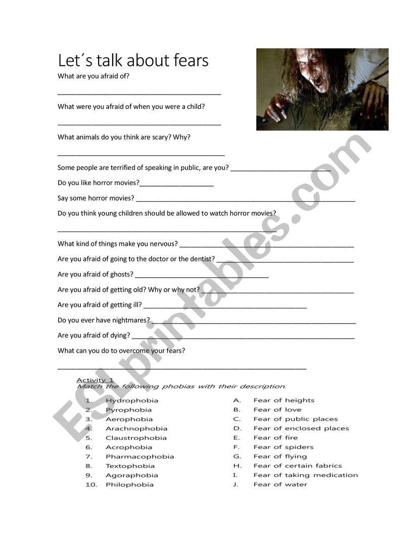 fears worksheet