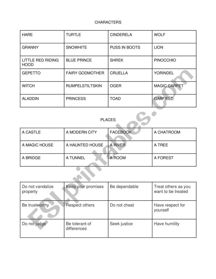 Fable Crossover worksheet