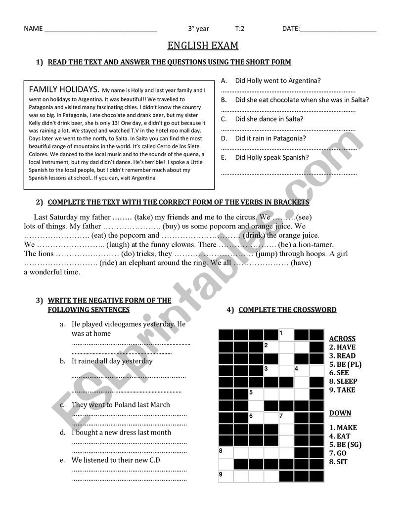 Simple Past Workshet worksheet