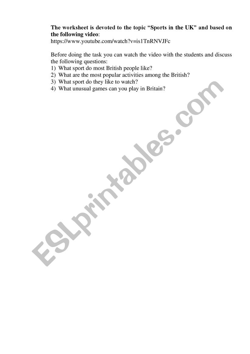 Sport in Britain worksheet