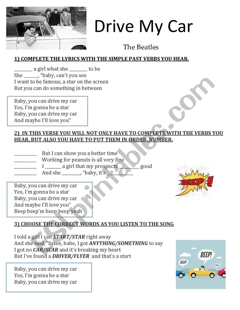 Drive My Car by The Beatles worksheet