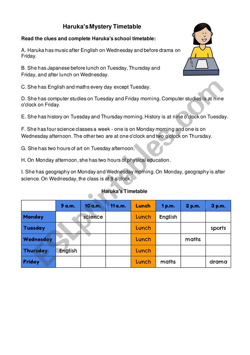 HarukaÂ´s Mystery Timetable worksheet