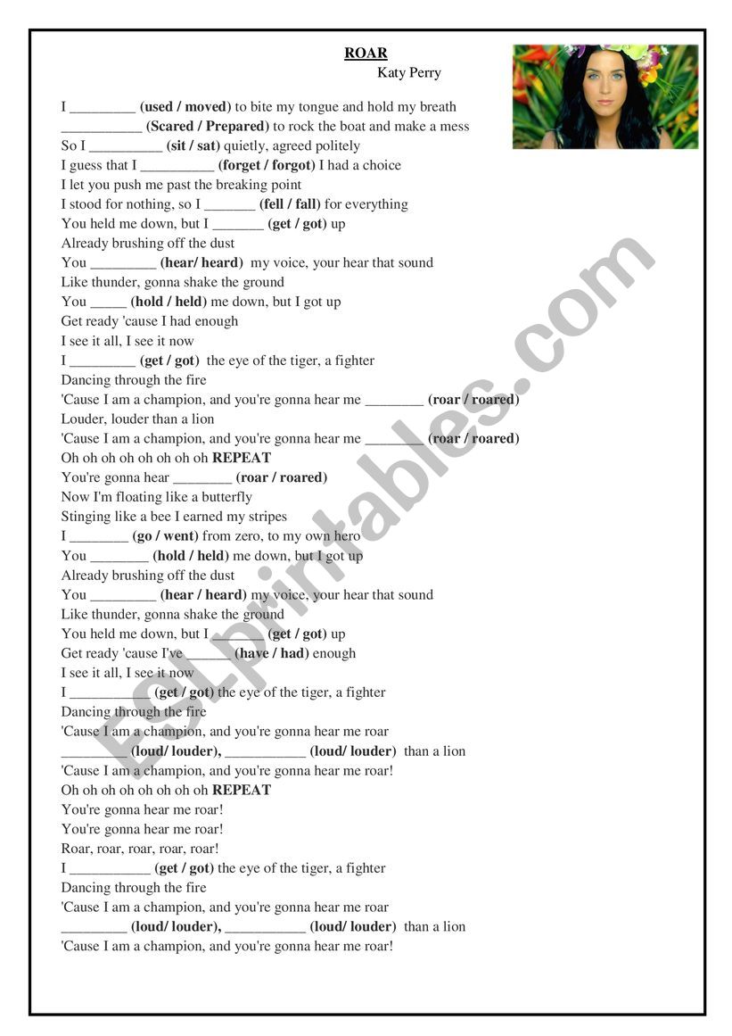 Roar worksheet