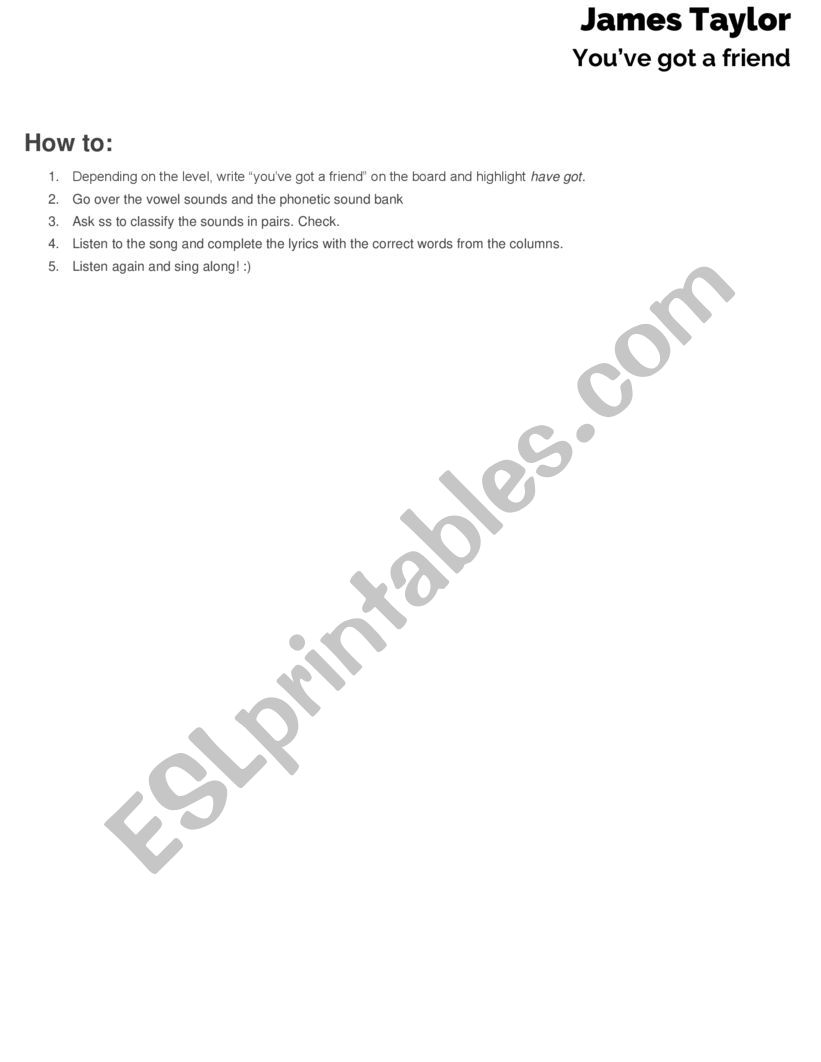 James Taylor You Ve Got A Friend Esl Worksheet By Jucamfarias James Taylor You Ve Got A Friend Esl Worksheet By Jucamfarias
