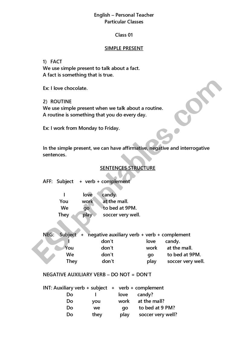 SIMPLE PRESENT worksheet