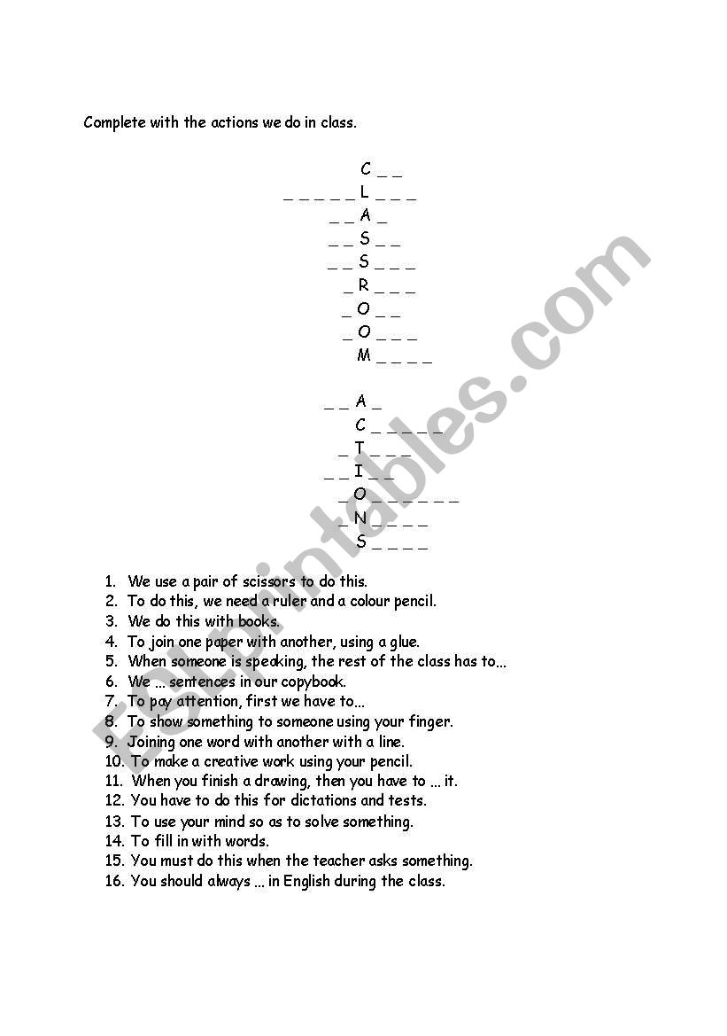 Classroom Actions acrostic worksheet