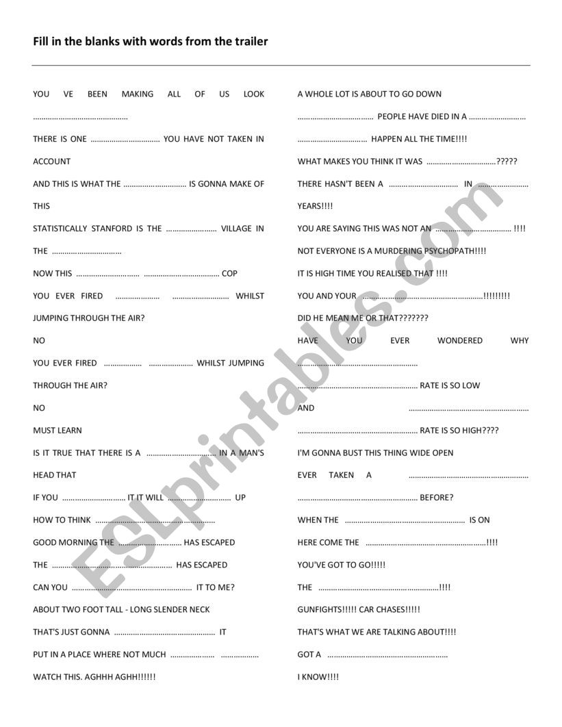 HOT FUZZ TRAILER worksheet