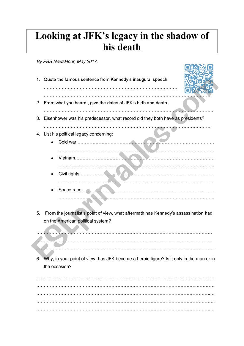 JFK legacy worksheet